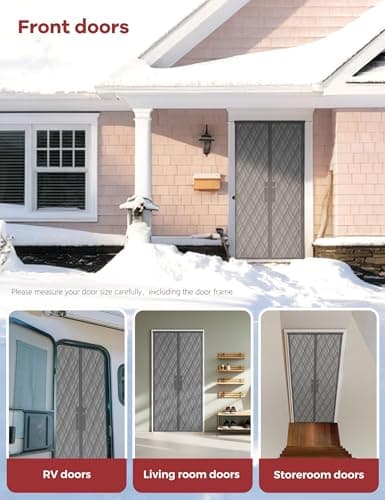 AEOCOO Insulated Door Curtains, Fit Size up to 36 x 82 Inches for Doorways/Front/Back/Basement, Magnetic Thermal Door Cover for Winter, Oxford Filled with Thick Cotton to Keep Warm, Grey, Diamond - Thumbnail 4