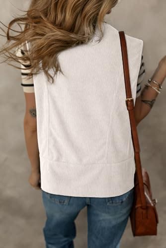 Dokotoo Womens Corduroy Vests for Women 2025 Trendy Button-Down Lightweight Waistcoat Summer Outfits Sleeveless Jacket Casual Vest with Pockets,White X-Large - Thumbnail 2
