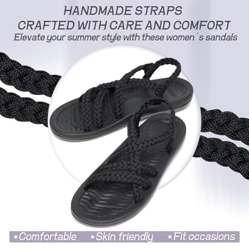 MEGNYA Ladies Comfortable Sandals with Arch Support, Lightweight Hiking Shoes with Braided Backstraps, Classic Adjustable Open toe Slide Sandals for Walking Black Size 8.5 - Thumbnail 5