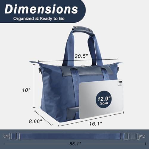 U+U Duffle Bag for Gym and Travel, Carry On Personal Item with Padded Laptop Sleeve, Water Resistant Weekender Overnight Bag (Dark Blue) - Thumbnail 3