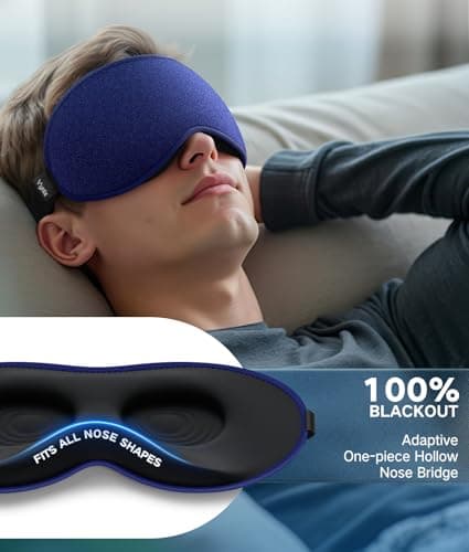 Vynix Sleep Mask for Men Women - Eye Masks for Side Sleepers, 3D Contoured Night Blindfold 100% Blockout Pressure-Free, Soft Lightweight Breathable Eye Cover Shade Sleeping for Airplane, Travel, Blue - Thumbnail 2