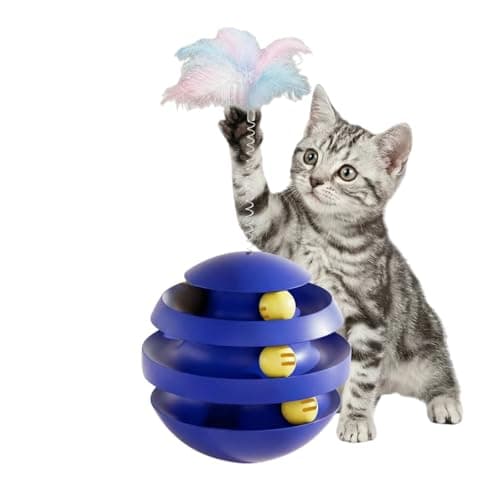 BeSpace Cat Toys for Indoor Cats, Interactive Cat Toy Feather for Indoor Adult Cats Self-Play Durable 3-Layer Cat Ball Track with 360 Degree Rotating Ball to Reduce Boredom & Anxiety (Blue) - Image 1