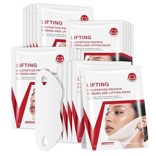 YAFUSIPE V Line Face Lifting Mask, 10 Pack V Line Chin Strap Lifting Double Chin Reducer, Polypeptide Protein Collagen Neck and Face Slimming Masks, Hydrating Neck Sheet Mask for Women Tightening - Image 1