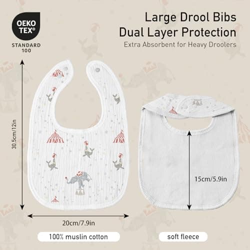Baby Muslin Bibs 8 Pack, Drooling and Teething Bibs for Baby Boy, Absorbent, Soft Organic Cotton, Adjustable Bandana Bib for Newborn, Toddler, Infant 0-36 Months, Blue - Thumbnail 4