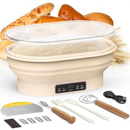 2L Heating Banneton Bread Proofing Basket, Upgrade Timer & 6 Temp Settings, Silicone Sourdough Bread Proofing Basket Set, Electric Thermostatic Banneton Basket with Display (Oval-A) - Image 1