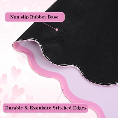 yuboo Pink Scalloped Desk Mat, 31" x 15.7" Large Waterproof Pastel Desk Mat Kawaii Cottagecore Aesthetic Desk Pad Desktop Keyboard Mouse Mat for Dorm Office Gaming Decor - Thumbnail 6