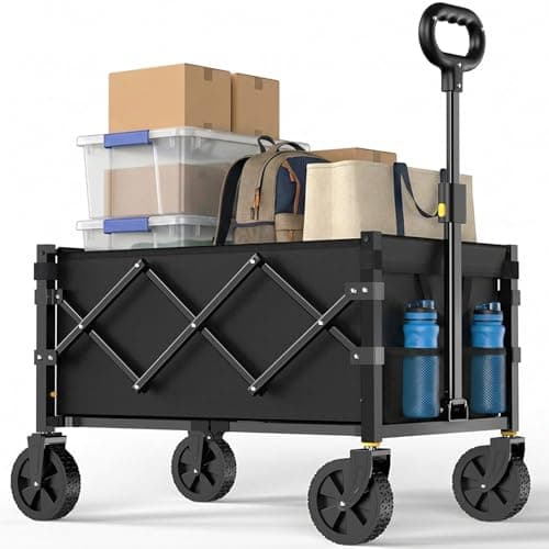 Geeobin Collapsible Wagon Cart with Wheels Foldable, 220lbs Large Capacity Portable Folding Utility Heavy Duty Beach Wagons Cart with All-Terrain Wheels for Shopping, Camping, Sports, Garden