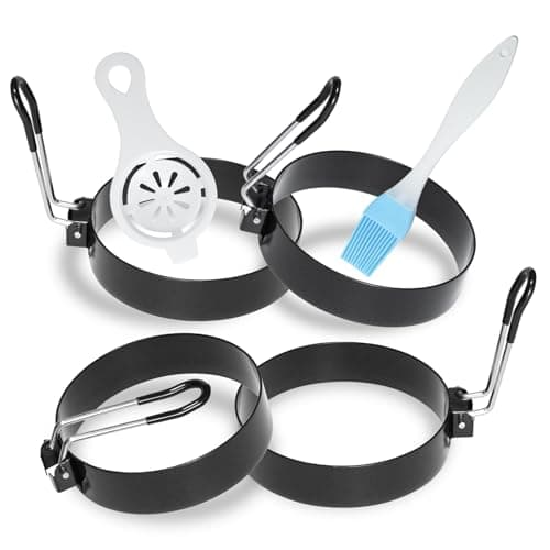 Stainless Steel Egg Rings for Frying Eggs（4 Pack） - 3.5" Round Non Stick Griddle Rings with Oil Brush, Egg Sandwich/Pancake/Cooking Molds, Breakfast Maker Accessories & Egg Separator - Image 1