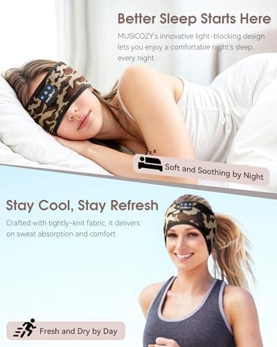 MUSICOZY Sleep Headphones Bluetooth 5.4 Headband, Sports Wireless Earphones Sweat Resistant Earbuds Sleeping Headphone with Ultra-Thin HD Stereo Speaker for Workout Running Cool Gadgets - Thumbnail 2