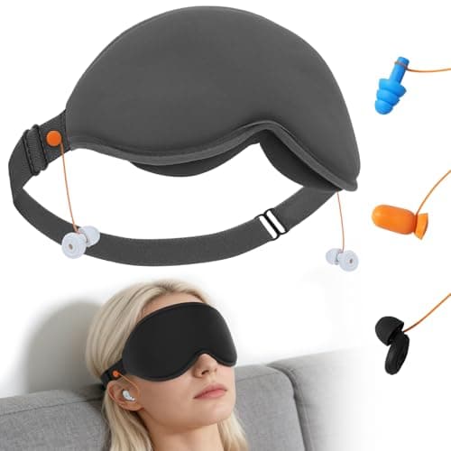 3D Contoured Sleep Mask with Earplug Retainer Cord,100% Pressure-Free & Total Light Blocking Eye Mask with Adjustable Strap. Ideal for Sleep Earplug User, Airplane Travel, Meditation Grey - Image 1