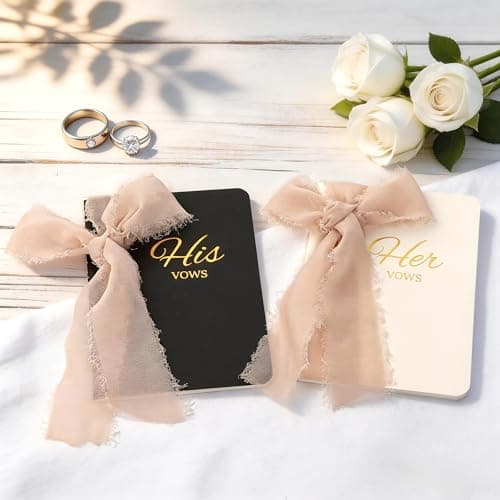 Wedding Vow Books His and Hers, Soft Touch Cover with Ribbon & Gift Box, 28 Lined Pages, Premium Elegant Keepsake for Bride & Groom Ceremony, Wedding Gift & Registry Must-Haves (Black & Ivory) - Thumbnail 2