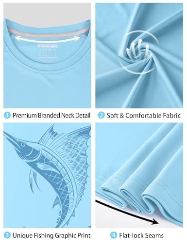 Twekfish Men's UPF 50+ Fishing Shirt, Long Sleeve UV Protection Sun Shirts, Lightweight Quick Dry Graphic Tee for Running, Marlin Light Blue - Thumbnail 5