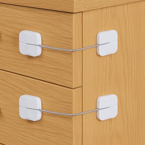 4 Pack Cabinet Locks Baby Proofing, Maveek Child Proof Drawer Locks Dual-Button White Fridge Lock Toilet Closet Dresser Kitchen Refrigerator Door Window Latch For 0-24 Month Infant Safety - Image 1