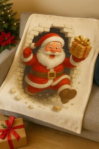 Carastora Santa Claus Flannel Blanket, Warm Winter Holiday Plush Blanket, Suitable for Sofa, Bed, Living Room, Snowflake Decorated Gift Blanket, 40 x 50 inches - Thumbnail 3