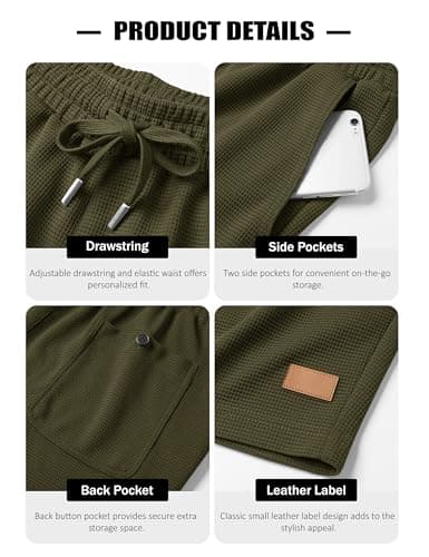 TACVASEN Men's Lounge 5 inch Summer Beach Shorts Elastic Waist Drawstring Lightweight Waffle Vacation Shorts Army Green - Thumbnail 6