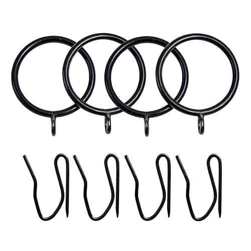 Curtain Rings with Eyelets, Metal Curtain Hooks for Drapes, Drape Ring 1.5 in Inner Diameter Fits Up to 1 1/4 inch Curtain Rod, 1.2 in Drapery Pins (22 Pcs Black Curtain Rings and 30 Pcs Black Hooks) - Image 1