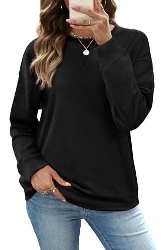 RUMIA Sweatshirt for Women Long Sleeve Crewneck Loose Fit T Shirts Tops for Women 2025 Fashion Fall Black XLarge - Image 1