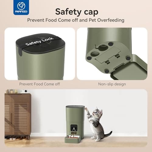 PAPIFEED Automatic Cat Feeder with App, 2.4G WiFi Cat Food Dispenser, 6L Timed Cat Feeders for Dry Food, 10 Meals/Day, 12 Portions/Meal, Dual Power Supply Smart Pet Feeder for Small Dog, Army Green - Thumbnail 6