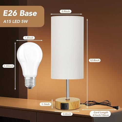 ROTTOGOON 12.8" Touch Control Table Lamp, 3-Way Dimmable Small Bedside Nightstand Lamp with 2 USB Ports, Modern Table Lamp with 5000K Daylight LED Bulb for Living Room (2 Pack) - Thumbnail 2