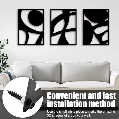 Black Abstract Metal Wall Art Decor for Living Room Bedroom Bathroom Home Black and White Wall Art Minimalist Line Wall Décor 3D Texture Metal Sculptures Modern Hanging Wall Decor 3 Piece - Thumbnail 4