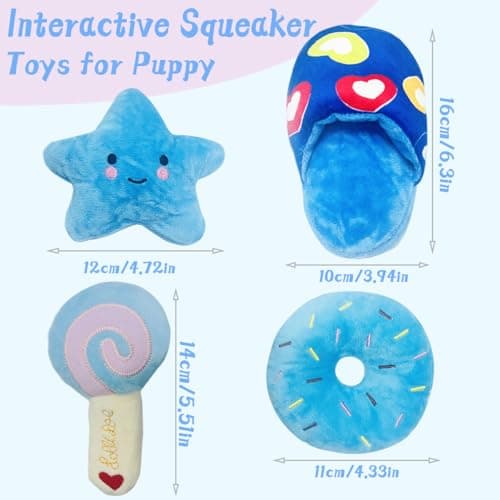 MOSYZEO Soft Dog Toys for Small Dogs, 4 Packs Cute Chew Toys for Puppy, Durable Soft Plush Small Dog Toys, Blue Stars Designs, Puppy Toys - Thumbnail 6