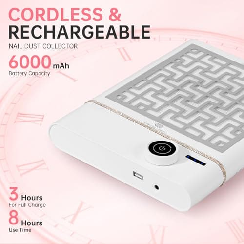 CHRISTINE SHELLY Nail Dust Collector, Bling Diamond Cordless Rechargeable 5000RPM Vacuum Nail Tech Fan Extractor, Professional Nail Duster Suction, Low Noise, Salon&Home - Thumbnail 4