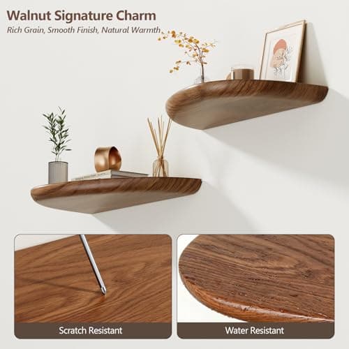 Sueuapp Solid Walnut Floating Shelves for Wall 15.7 Inch Set of 2, Live Edge Wall Mounted Shelf,Rustic Farmhouse Wooden Floating Shelf,Wood Wall Shelves for Bathroom Living Room,Bedroom,Kitchen - Thumbnail 6