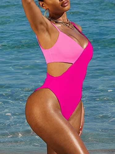 Pink Queen Sexy One Piece Bathing Suit Women Cheeky High Waisted Tummy Control Swimsuit Monokini Rose Pink S - Thumbnail 5