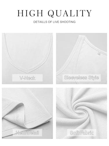 GKBK Womens Sleeveless Tank Top Form Fitting Spaghetti Strap V Neck Ribbed Knit Workout Basic Slim Fit Crop Summer 2025 Camisole Layering Casual Shirts Outfits Clothes White XS - Thumbnail 6