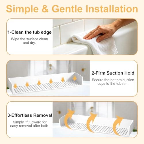 Bathtub Splash Guard, Silicon Bath Tub Toy Storage with Suction Cups, Water Splash and Spill Prevention Tub Edge Guard for Bathroom (White) - Thumbnail 6