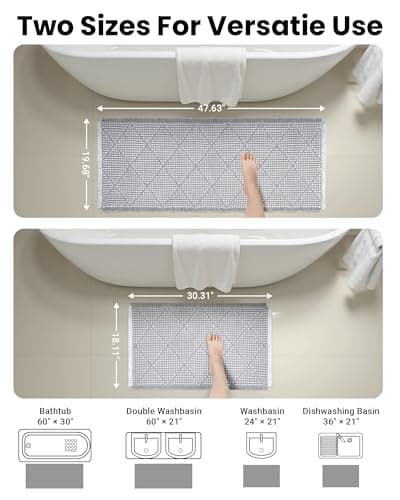 Furicher Waffle Bath Mat Set, Non Slip Bathroom Rugs Sets 2 Piece, Ultra Absorbent Long Bath Rug Runner for Bathroom Decor, Machine Washable Boho Mats, Grey & White, 20"×47" Plus 18"×30" - Thumbnail 4