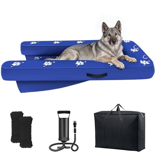Inflatable Dock Platform, Dog Boat Ramp Floating Non-Slip Oxford and PVC with Lagre Water Ramp for Dogs Pool, Dock, Lake with Traction Rope, Manual Air Pump (4.7ft x 3ft x 6in) L02
