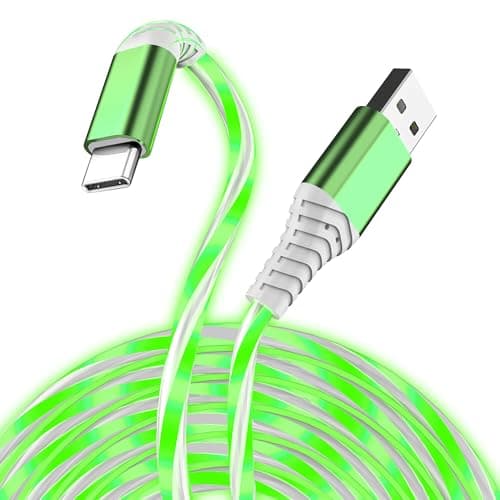 ComfyBay 6.6FT USB C Charging Cable, Flowing Light Up Charger Cord, Compatible with Samsung Galaxy, iPhone 16/15, iPad, and More (Green)