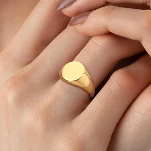 Sistble Chunky Gold Rings No Tarnish Gifts for Women Teen Girls 14K Gold Plated Statement Rings Size 6 Stackable Dome Pinky Rings Birthday Anniversary Retirement Christmas Gift Jewelry - Thumbnail 3