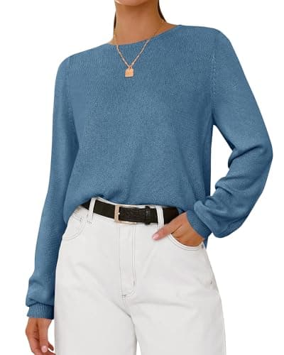 BTFBM Womens Long Sleeve Crew Neck Sweaters 2026 Spring Casual Classic Soft Loose Fit Basic Pullover Jumper Knit Top(Grey Blue, Medium) - Image 1