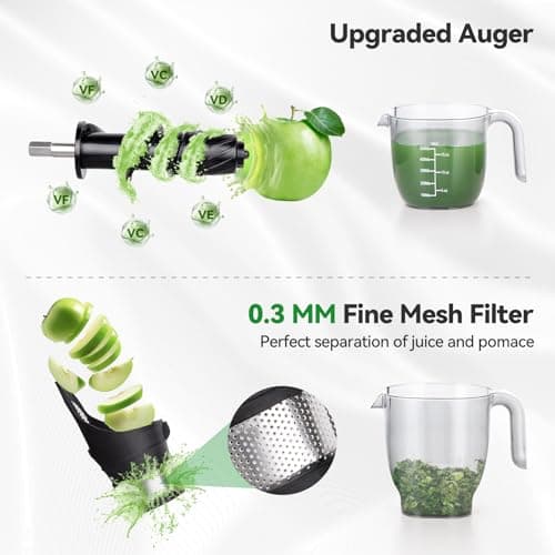 Juicer Machines,ORMEO HOME Cold Press Slow Masticating Juicers with 3.60"Large Feed Chute For Vegetable and Fruit,Easy to Clean,Quiet Motor,BPA-Free,High Juice Yield(Updated) - Thumbnail 3