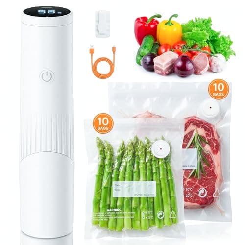 Compact Vacuum Sealer for Food (Vacuum Sealer Machine + 20 Reusable Vacuum Bags) Powerful Handheld Vacuum Sealers with LED Display, Seal Meal Saver, Portable Food Sealer - Image 1