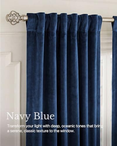 NICETOWN Navy Blue Velvet Curtains Blackout for Bedroom, Rod Pocket & Back Tab Room Darkening Soft Luxury Window Treatments Heavyweight Winter Drapes for Living Room, W52 x L84, 2 Panels - Thumbnail 6