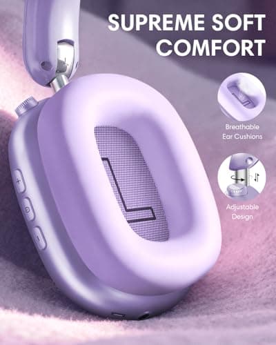 Wentronic Y02 Active Noise Cancelling Headphones, Wireless Over-Ear Bluetooth 5.4 Headphones, Multiple Modes, 60H Playtime, Hi-Res Audio, Big Bass, Foldable Lightweight for Travel Home Office, Purple - Thumbnail 6