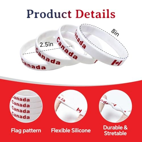 2026 World Soccer Party Favors, 20 Pcs Canada Flags, 12 Pcs Silicone Wristbands and 10 Pcs Stickers for Sports Themed Parties Olympic Celebrations Decorations - Thumbnail 4