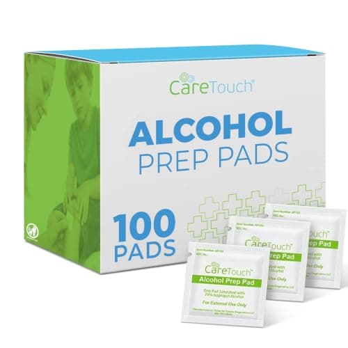 Care Touch 100-Pack Alcohol Wipes - Individually Wrapped Alcohol Prep Pads with 70% Isopropyl - Sterile 2-Ply Antiseptic Swabs for First Aid Kits, Cleaning, Travel and Everyday Use