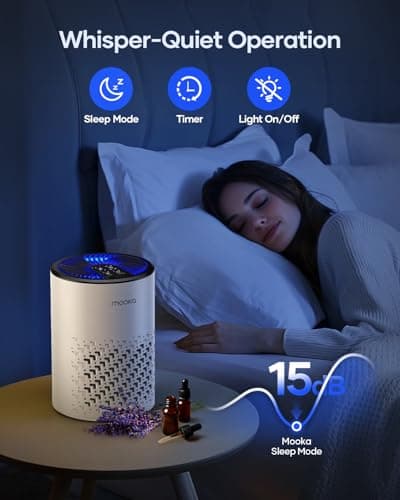 Air Purifiers for Bedroom Home, MOOKA HEPA Air Purifier for Home Pets with Fragrance Sponge for Smoke Dust Pollen Dander Odor, Small Air Cleaner with Sleep Mode Night Light Timer, KJ067L, White - Thumbnail 4