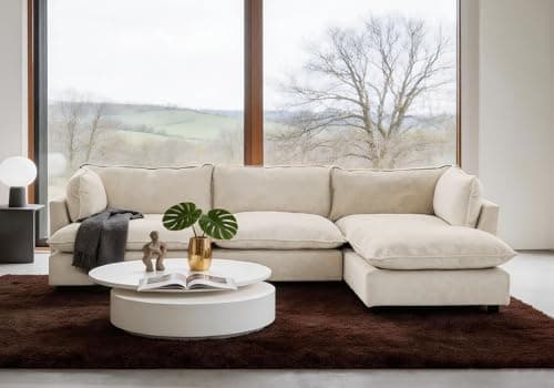 Iroomy Modular Sectional Sofa, Oversized Chenille Cloud Couch, Deep Comfy Seat, 4-Seater Sofas Couches for Living Room, Beige, High Feet