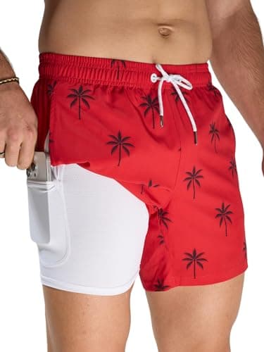 Arcweg Mens Swimming Trunks 2 in 1 with Boxer Liner 5.5" Quick Dry Swimwear Bathing Suit Swim Shorts with Zipper Pockets - Image 1