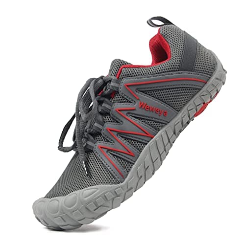 Weweya Trail Running Shoes Women Cross Training Wide Gym Toes Ladies Lightweight Exercise Jogging Workout Hiking Minimalist Barefoot Sneakers Grey Red US Size 5.5 - Thumbnail 4