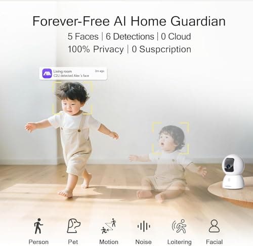 CINMOORE Upgraded 3K Security Camera Indoor, Free Time Lapse, AI Tracking & Face ID, PTZ 5G WiFi Dog/Pet/Baby Monitor Cameras for Home Security, Color Night Vision, Full Duplex 2-Way Talk - Thumbnail 3