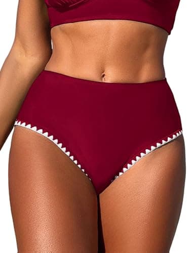 ZAFUL Womens Bathing Suit Bottoms for Women - Full Coverage Bathing Suit Swimsuit Basic Swim Briefs (Red M) - Image 1