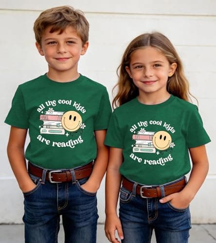 Reading Book Shirt Kid-All The Cool Kids are Reading Short Sleeve Toddler Read Tee Tops for Boy Book Lovers Shirt Girl - Thumbnail 3