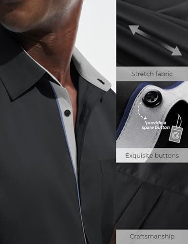 PJ PAUL JONES Mens Short Sleeve Casual Button Down Shirt Wrinkle Free Lightweight Dress Shirts Summer Black M - Thumbnail 3