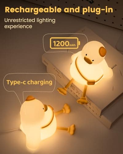 joyful xinghai Kids Night Light Duck Design, Silicone Tap Control Bedside Lamp with Time Auto-Off, Cute Portable LED Nursery Light for Baby, Toddler, Bedroom - Thumbnail 5
